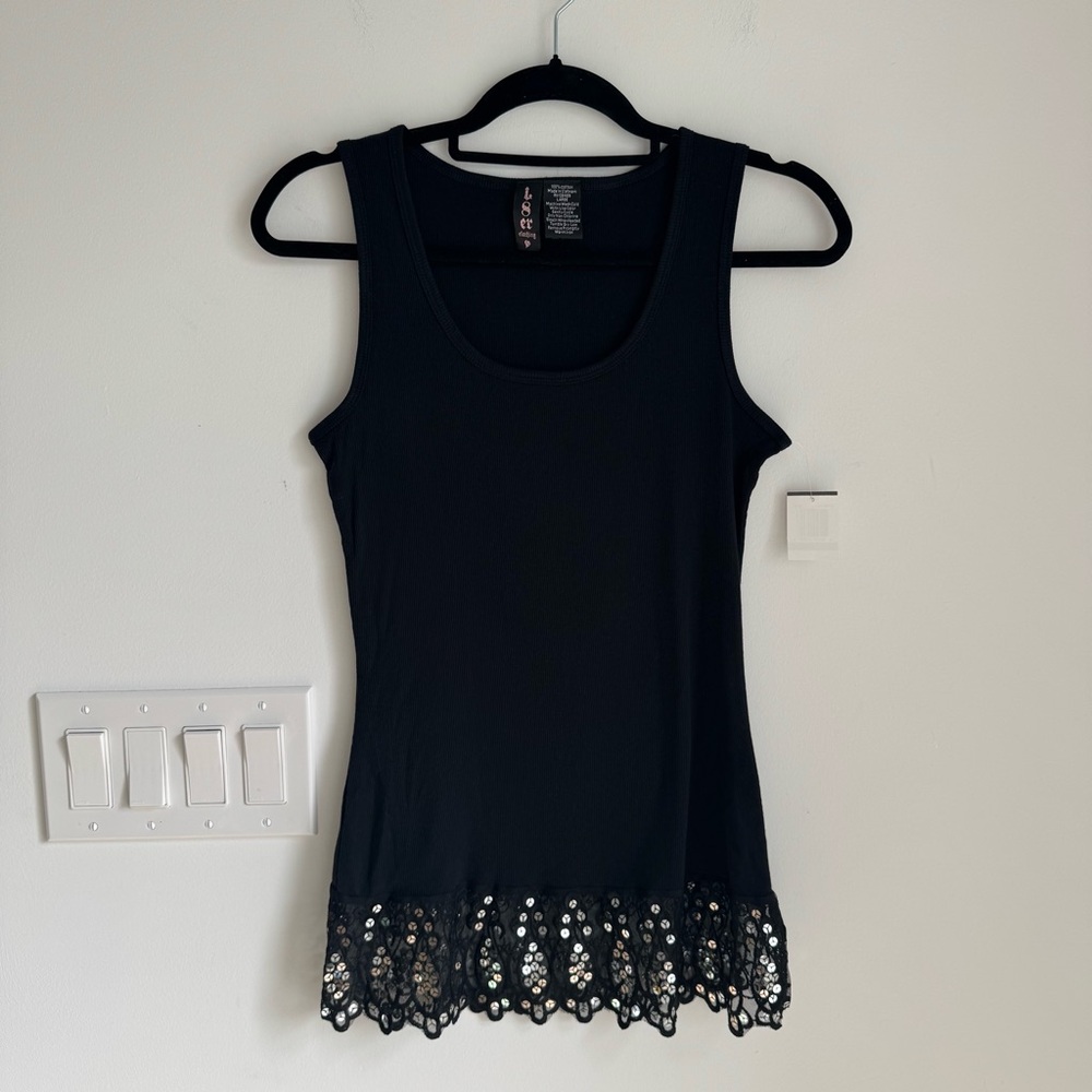 Y2K Ribbed Knit Tank Top Sequin‎ Trim by L8TER Women’s Large NEW